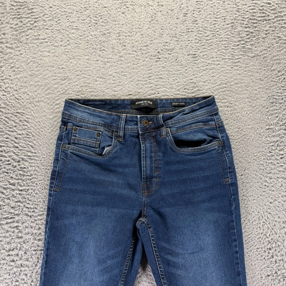 Kenneth Cole Jeans Mens 30x30 Blue Cotton Denim Tapered Workwear Faded Stretch